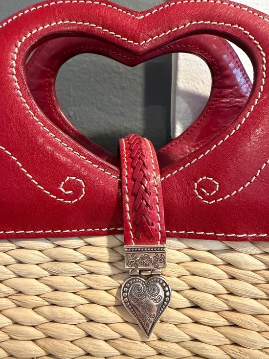 Brighton Woven Straw Tote Purse Red Leather Heart Handle opt. shoulder strap - Picture 2 of 16